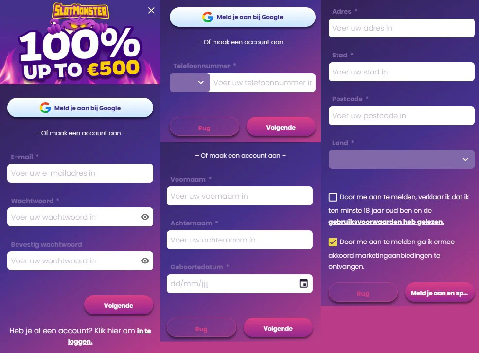 SlotMonster Casino Registratie en KYC